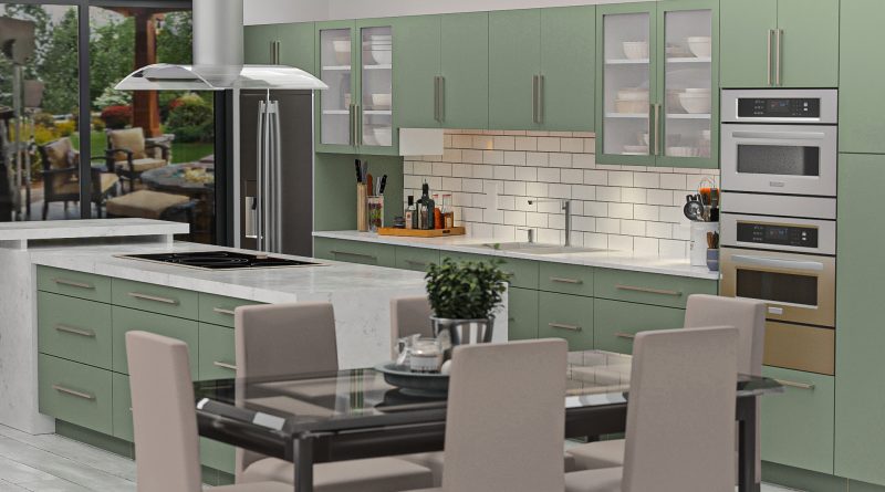 Light green modern kitchen cabinet design by PKB Cabinetry