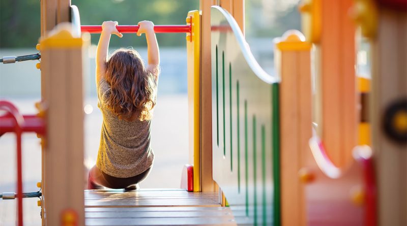 child playing on playground equipment