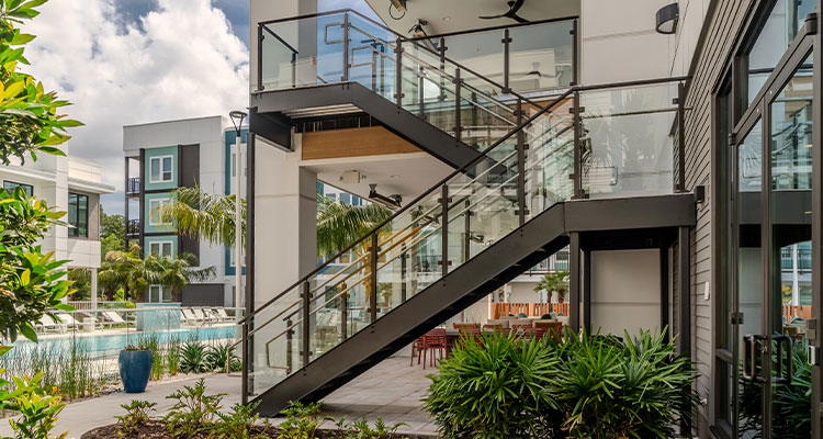 the exterior of a modern residential apartment complex