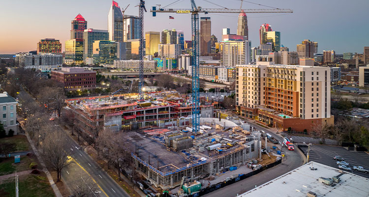 the construction of The Village on Morehead development in Charlotte, North Carolina