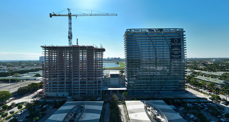 the ongoing construction of the Oasis Hallandale development in Hallandale Beach, Florida