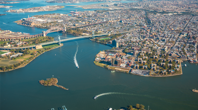 Aerial view to New York City Skyline from helicopter