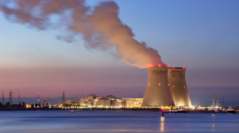 Riverbank with nuclear power plant