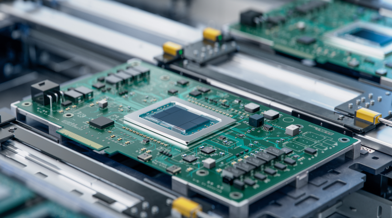 Circuit Board with Advanced Microchip on Assembly Line